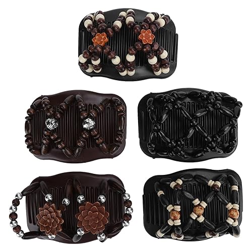 LETSP Peine versátil rizador de pelo mágico de doble fila con cuentas de madera combinación 1