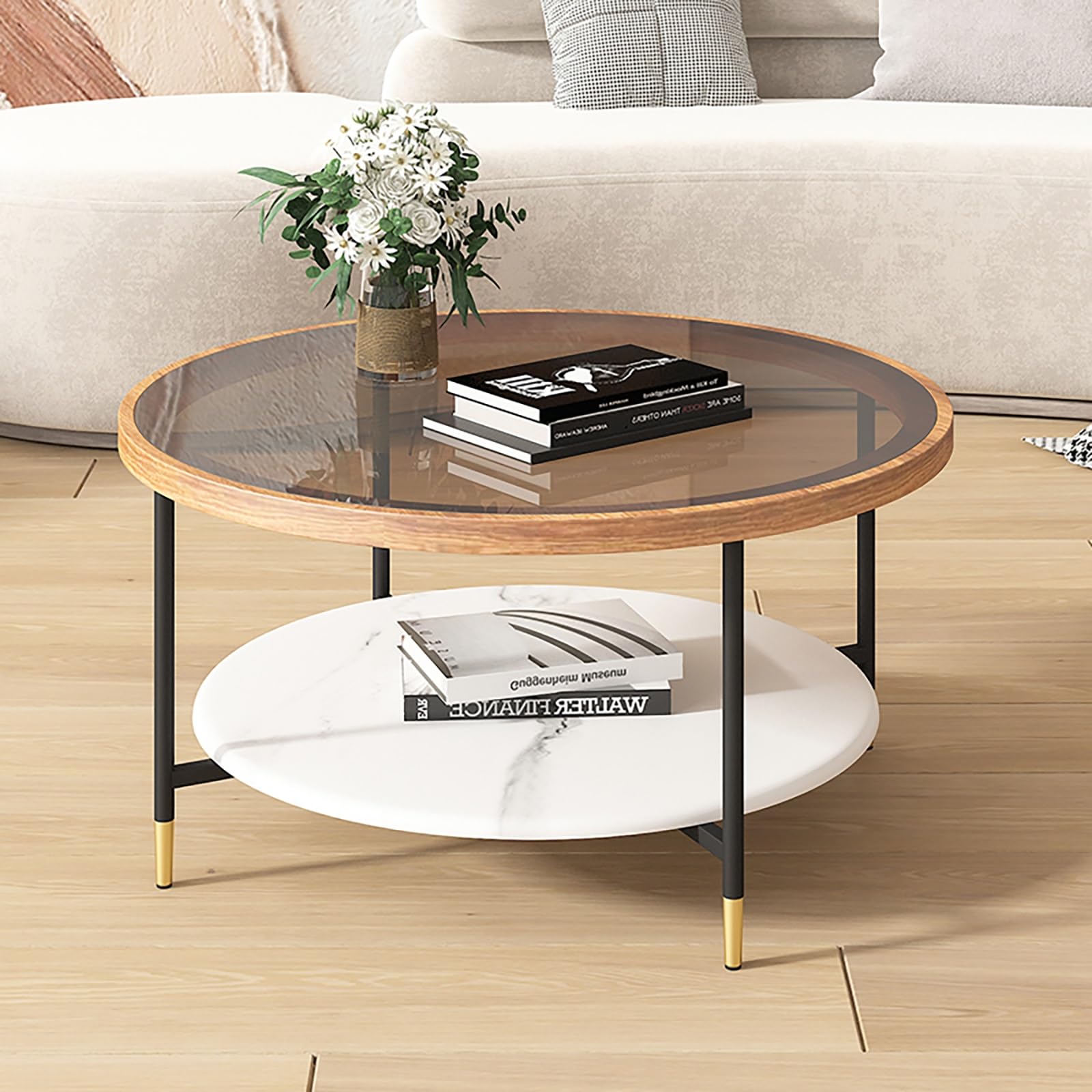 Table basse ronde en verre fritté : créez un coin salon chaleureux pour vos moments de détente