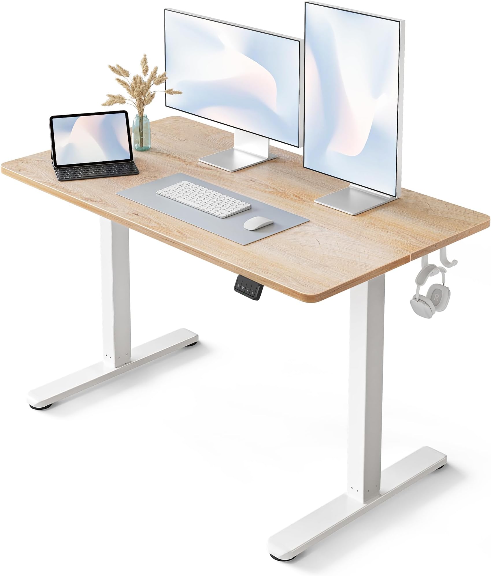 FEZIBO Standing Desk, Height Adjustable Computer Desk 48"x24", Sit Stand Workstation for Home Office,Oak