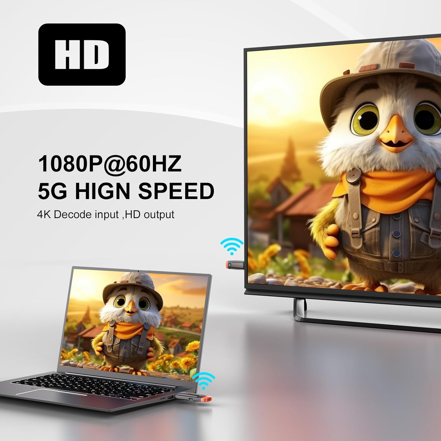 Wireless HDMI Transmitter and Receiver,4K Decode 1080P Output,196FT Wireless HDMI for Streaming Video from Laptop/Tablet/TV Box to Monitor