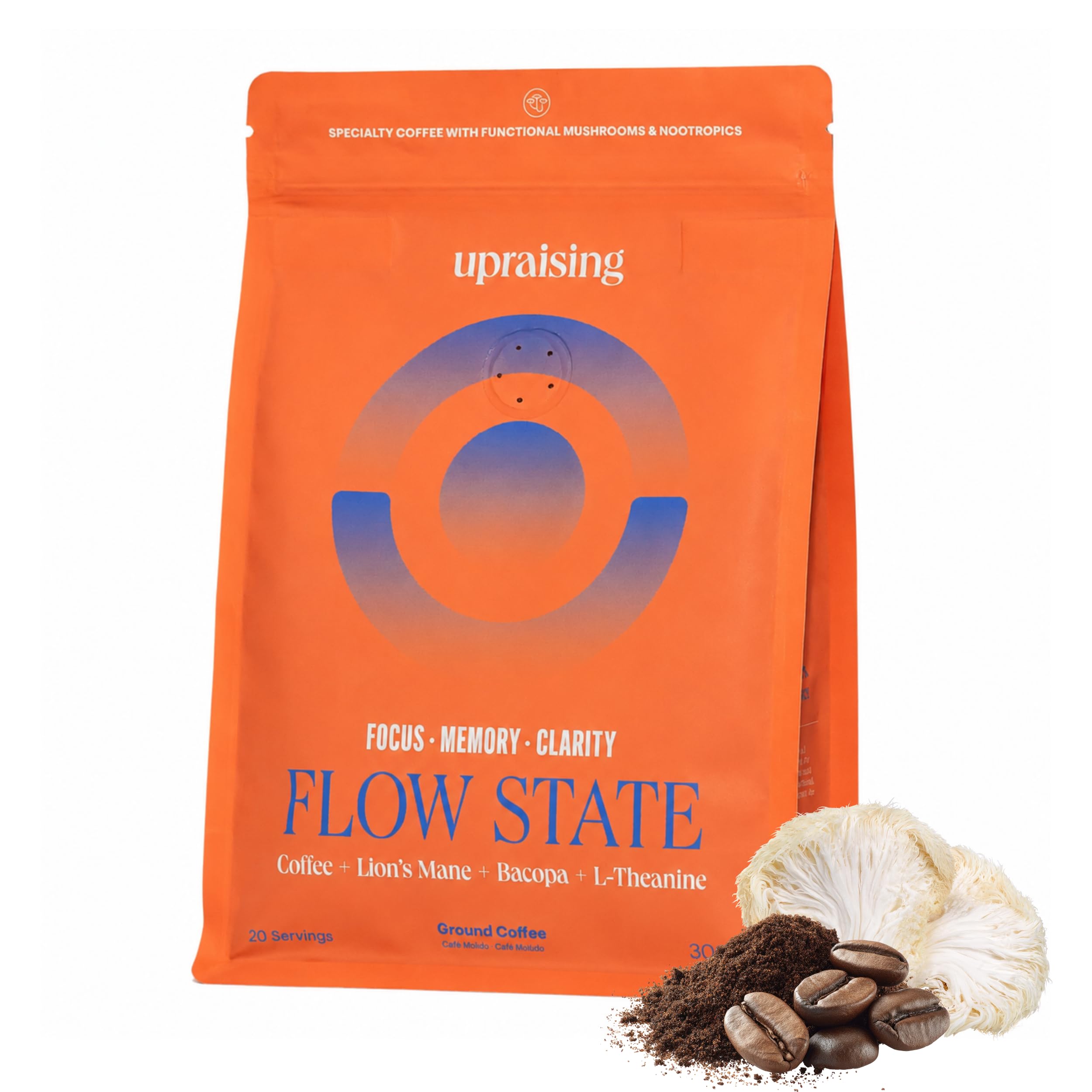 Flow State - Cafe Con Hongos Funcionales, 300 g | Mezcla de Cafe Arabica + Melena de Leon + Bacopa Monnieri + L-Theanine | Mejora Tu Memoria, Claridad y Concentracion | 100% Clean Label