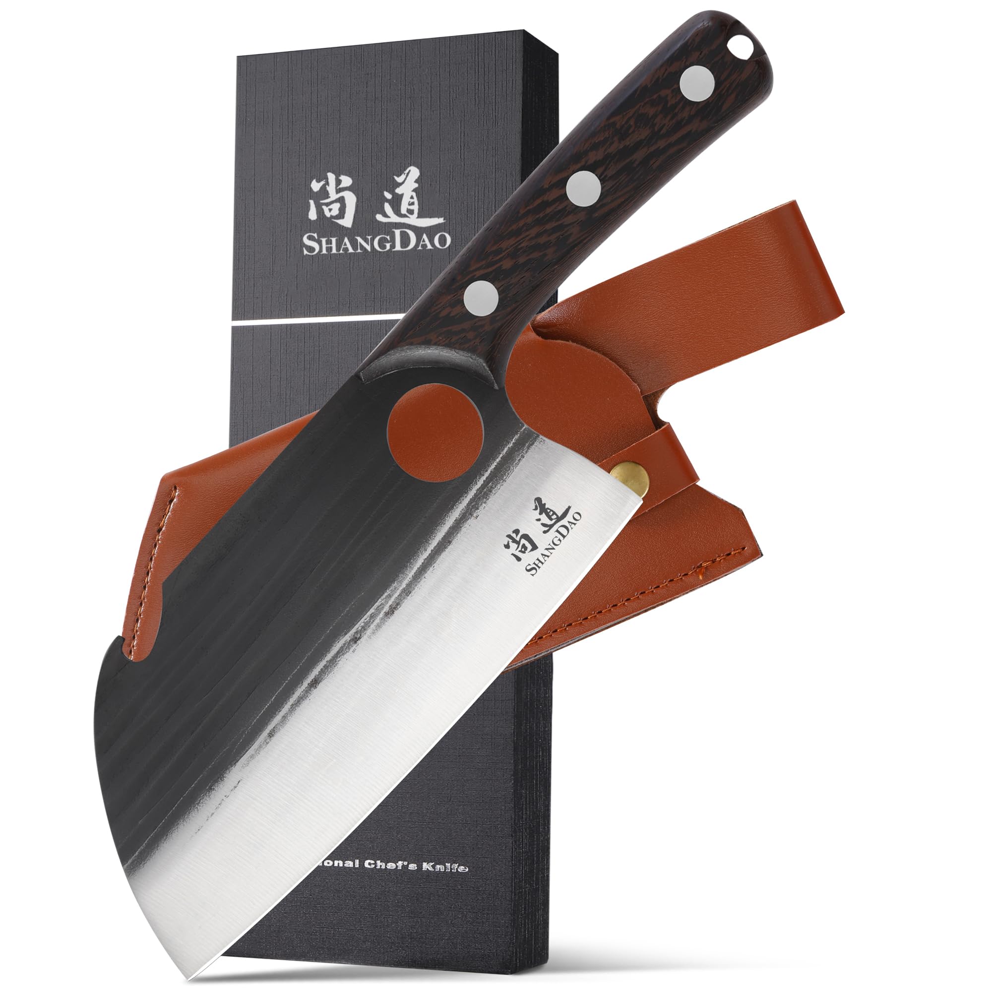 SHANGDAO Deba Knife 17.8cm, handgeschmiedetes Metzgermesser, German Stainless Steel, Wooden Handle