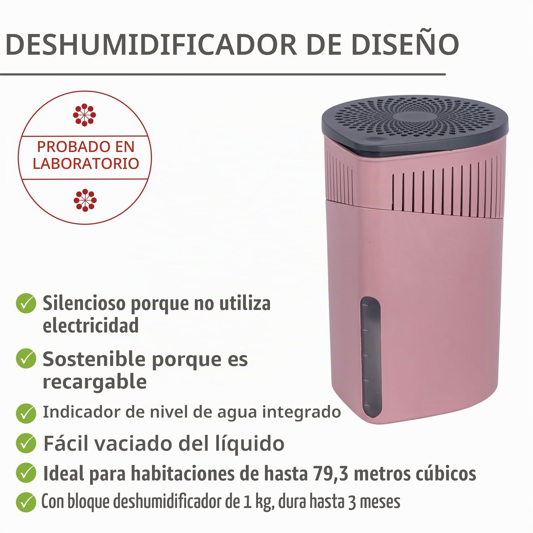 WENKO Deshumificador Drop 1000 g rosa Capacidad: 1.6 l, Plástico (ABS), 15 x 23 x 15 cm, Rosa