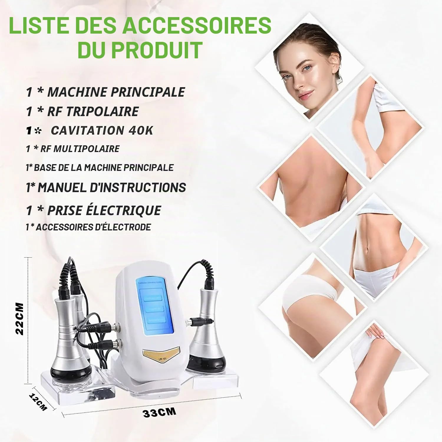 Machine de cavitation 40K 3 en 1 Machine amincissante Instrument de radiofréquence Machine de soins de la peau Machine multifonctionnelle de beauté du corps pour le visage, l'abdomen, les fesses et