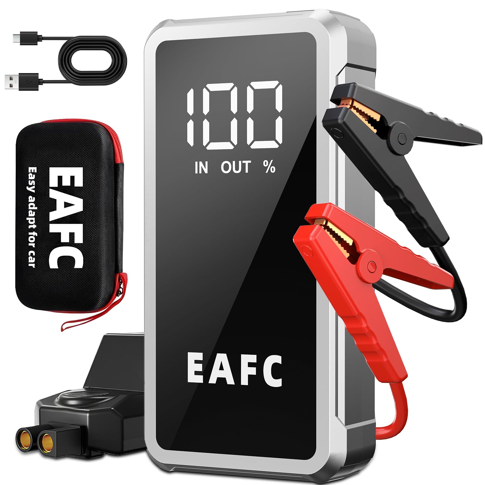 Arrancador De Coches 12000mAh, 5000A Arrancador De Baterias De Coche 12V(10L Gasolina/6L Diesel), Arrancador Bateria Moto con 3 Modos LED, Pantalla LCD, Salidas USB 2.0, Bolso de Mano
