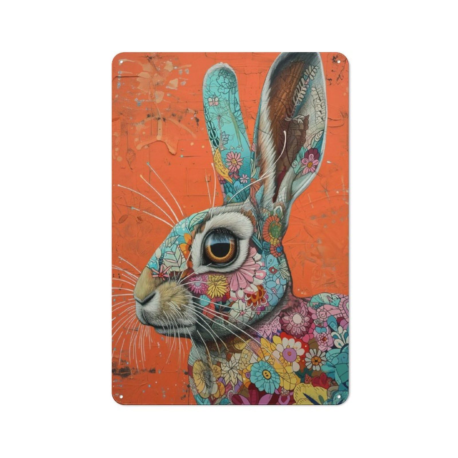 Nostalgic The Floral Rabbit Decorative Tin Plaque 30x20cm, Classic Pub Decor for Diner, Restaurant, Shed Or Kitchen