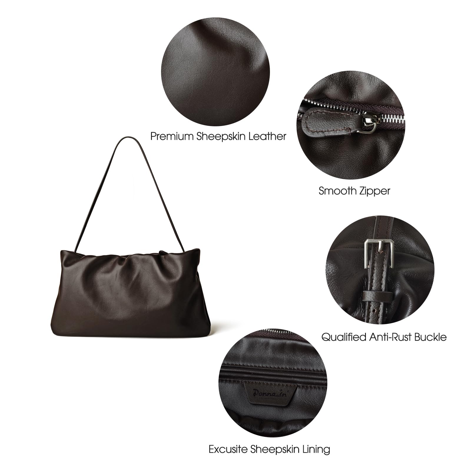 DONNAIN Handtasche Damen Leder, Umhängetasche, Echtleder Clutch