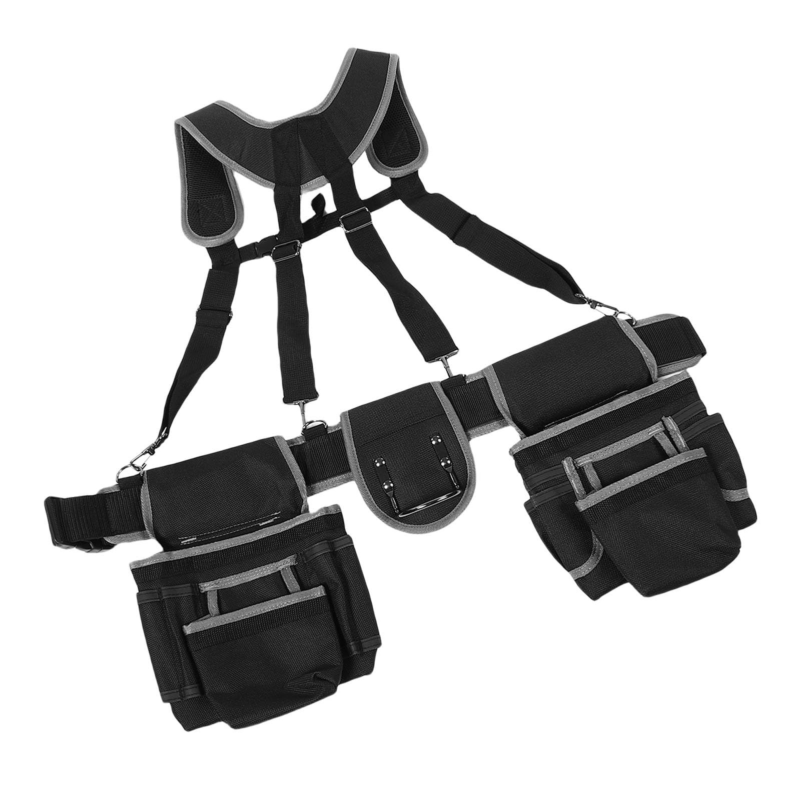 Jiawu Cintura per Attrezzi con Bretelle, Organizer per Cintura per Attrezzi Regolabile in Tessuto Oxford, per Resistente con Tasche Multifunzionali, Comode Bretelle per Carpenteria Edile
