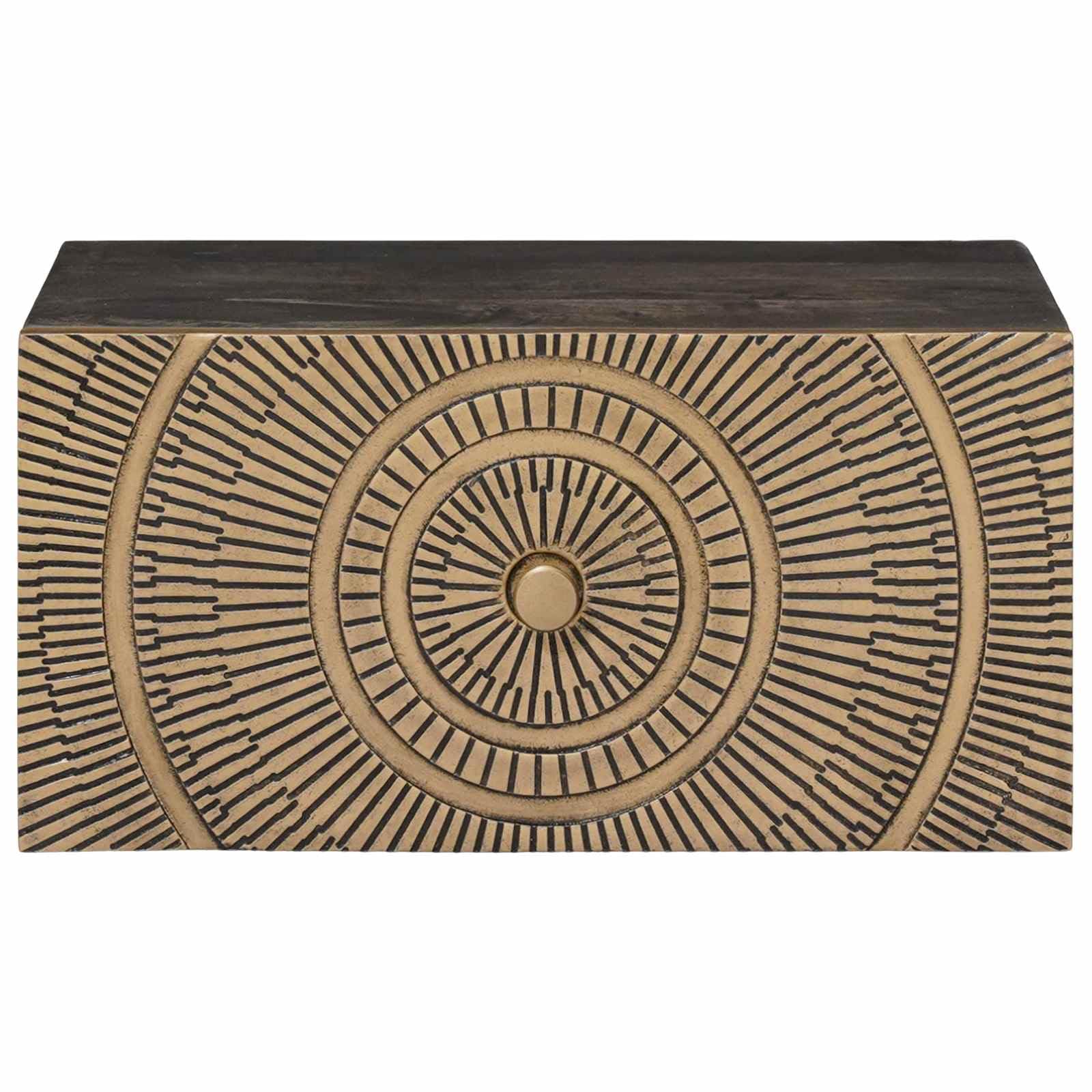 Mesita de noche hecha a mano de madera maciza de mango con cajón decorativo y tallado artístico, diseño de ahorro de espacio para dormitorio, incluye instrucciones de montaje (idioma español