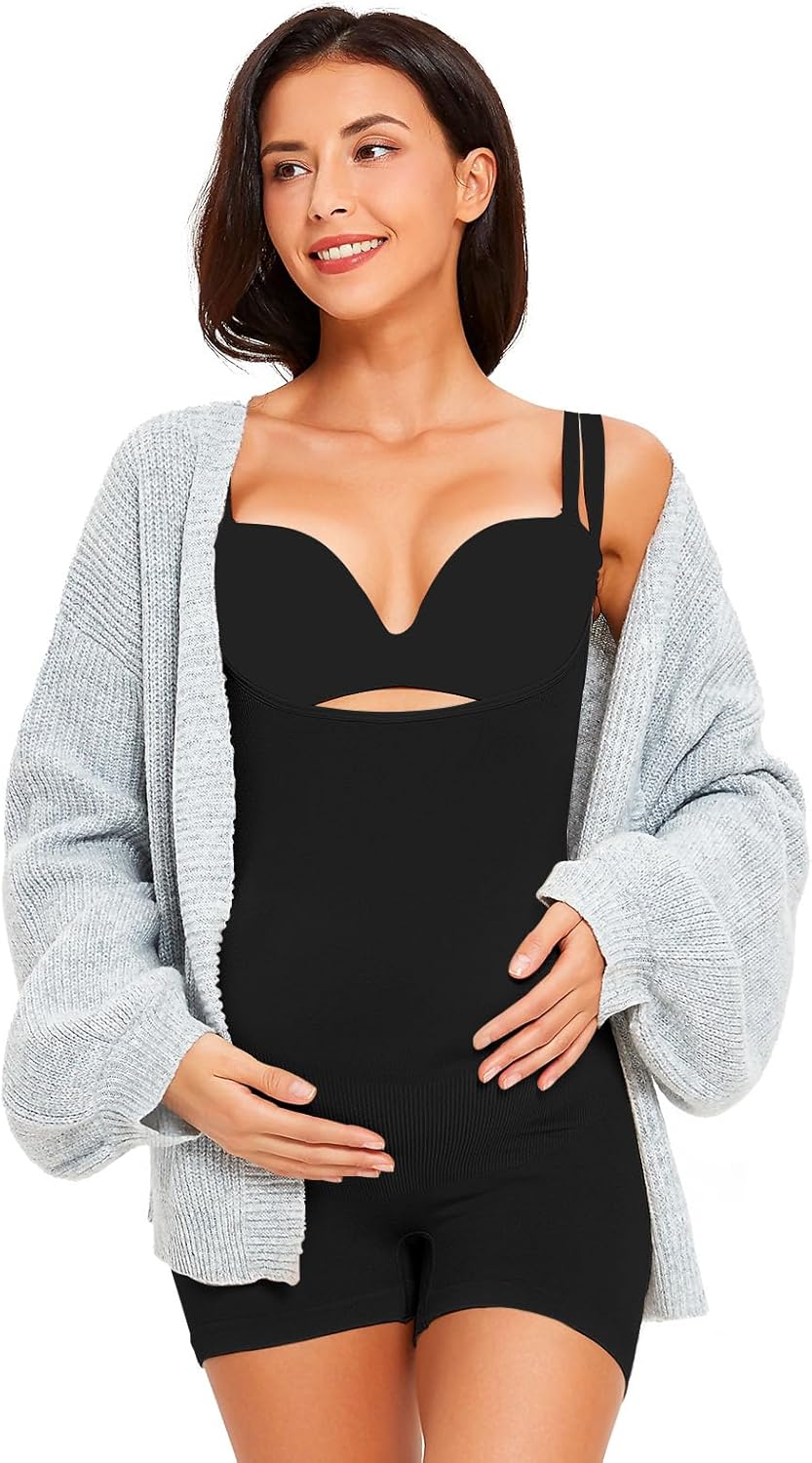Women's Maternity Bodysuit Pregnancy Shapewear Shorts Bustless Sleeveless Tank Top Belly Support Rib Romper Jumpsuit - Image 6