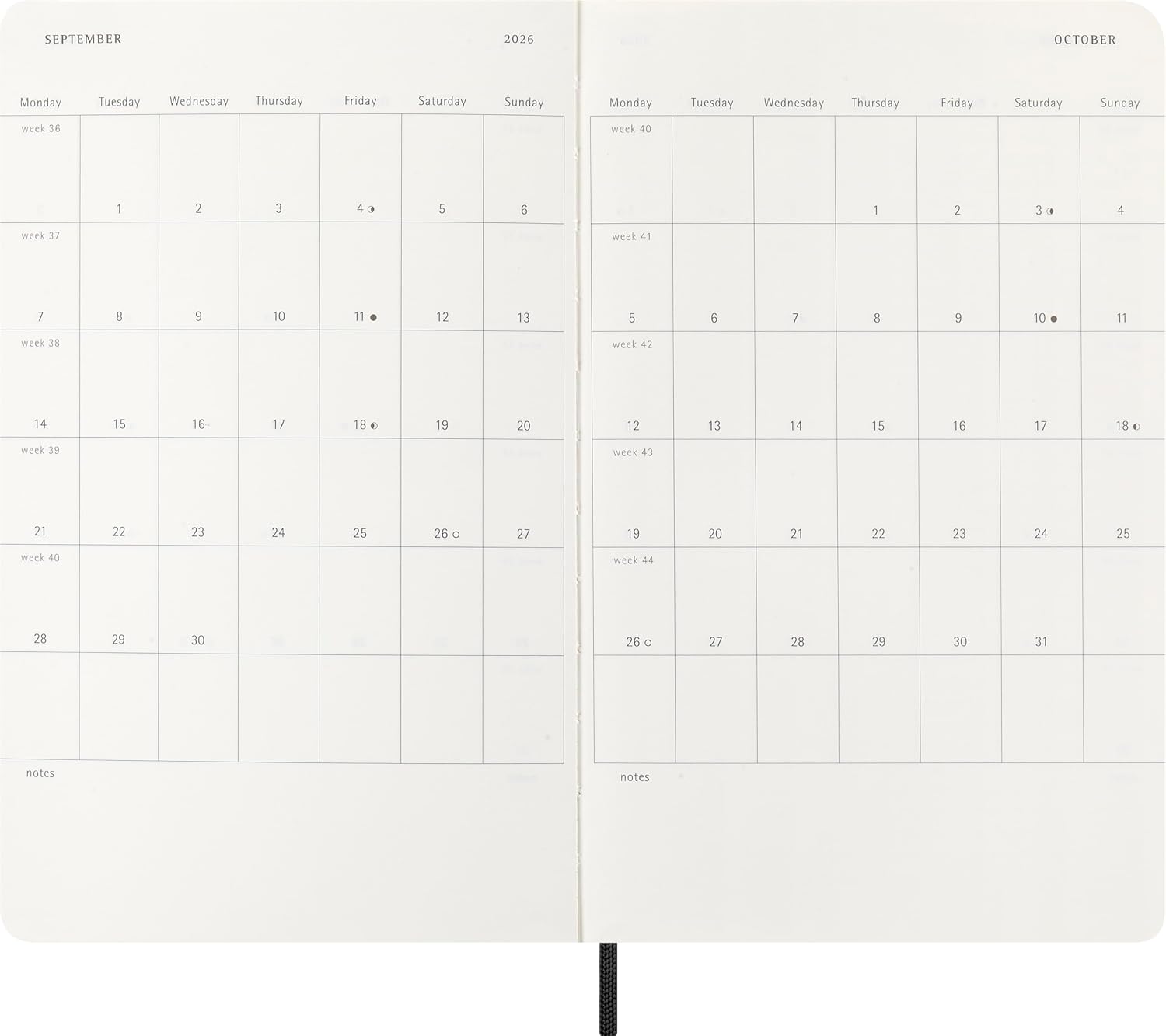 Moleskine Precious and Ethical 12 Month 2026 Weekly Planner, Soft Cover, Large (5" x 8.25"), Black, 144 pages