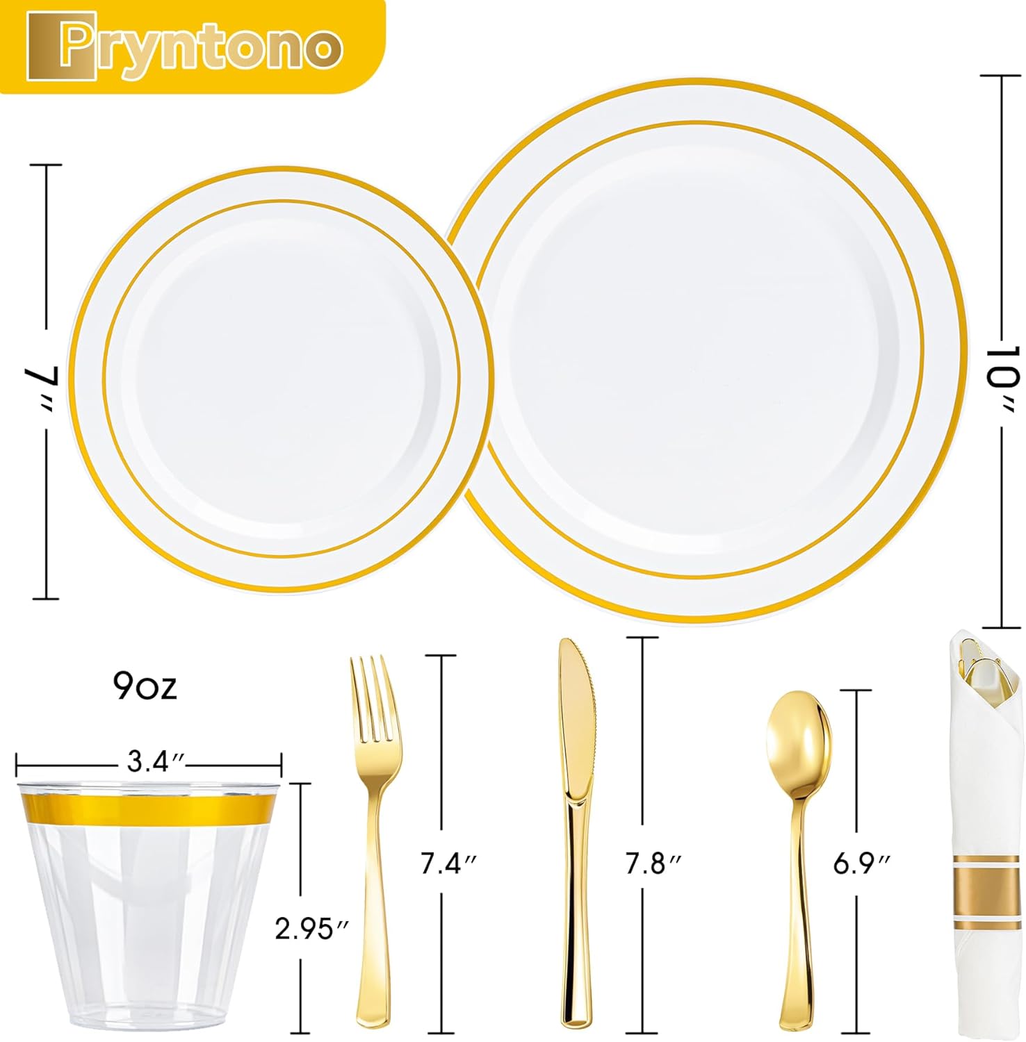 175 PCS White and Gold Plastic Dinnerware Set for 25 Guests, Disposable Party Plates for 25 Guests, Include: 50 Plastic Plates, 25 Pre Rolled Napkins with Gold Silverware, 25 Cups