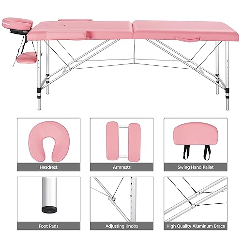 Miniatura 16 de Yaheetech Mesas de masaje portátiles Cama de masaje de aluminio ajustable en altura para salón facial con bolsa no tejida, 28 pulgadas de ancho