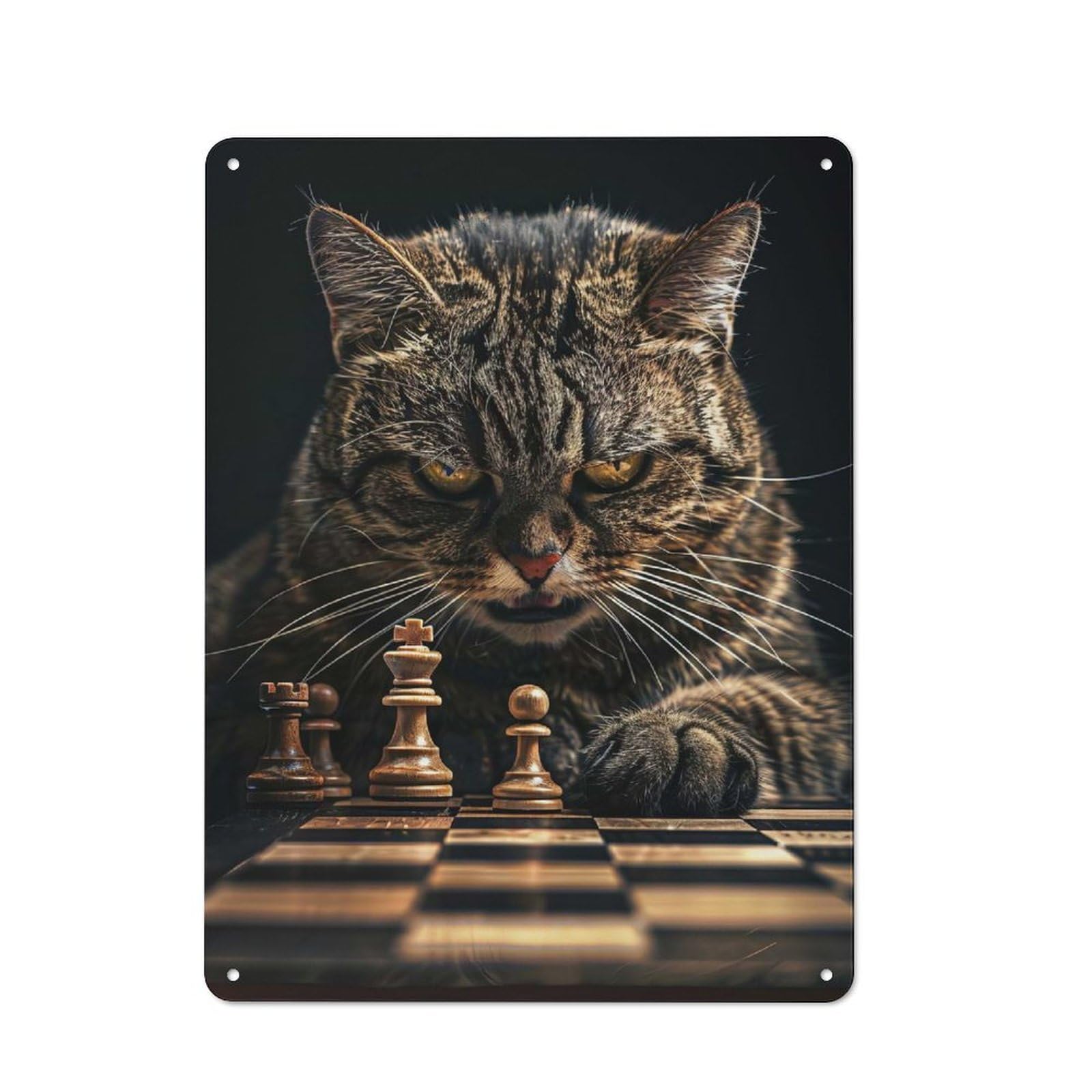 Junmoney Style-7 Tin Wall Plaque 40X30cm With Cat Chess For Studio Or Craft Room, Suited To Studio Decor Lovers