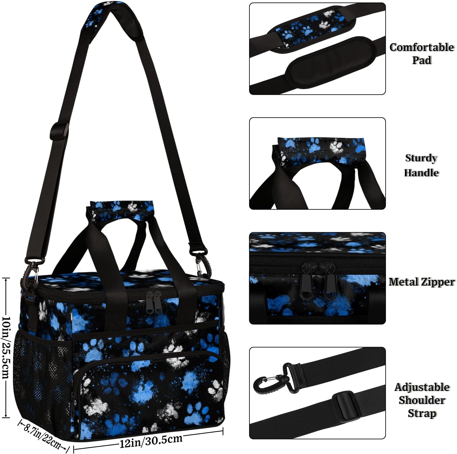Large Lunch Bag Women Insulated, Paw Prints Portable Cooler Bags Insulated for Travel, Women Men Lunch Box with Compartments, Lunch Tote Bag with Shoulder Strap for Work, Picnic (12 * 8.7 * 10in)