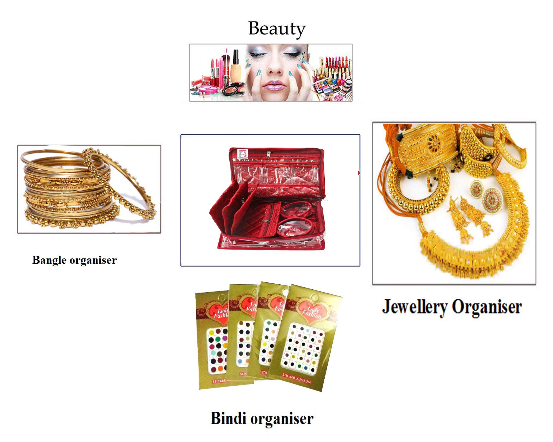 atorakushon Satin Maroon Multipurpose Make Up Jewellery Cosmetic Organizer Necklace Pouches Traveling Kit for Women's, 20 Cm 2