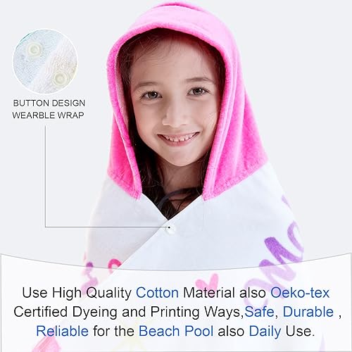 Miniatura 2 de VOOVA & MOVAS Toallas para niños con capucha de 3 a 10 años, 30 x 50 años, suaves, gruesas, 100% algodón, absorbentes, envoltura grande, para