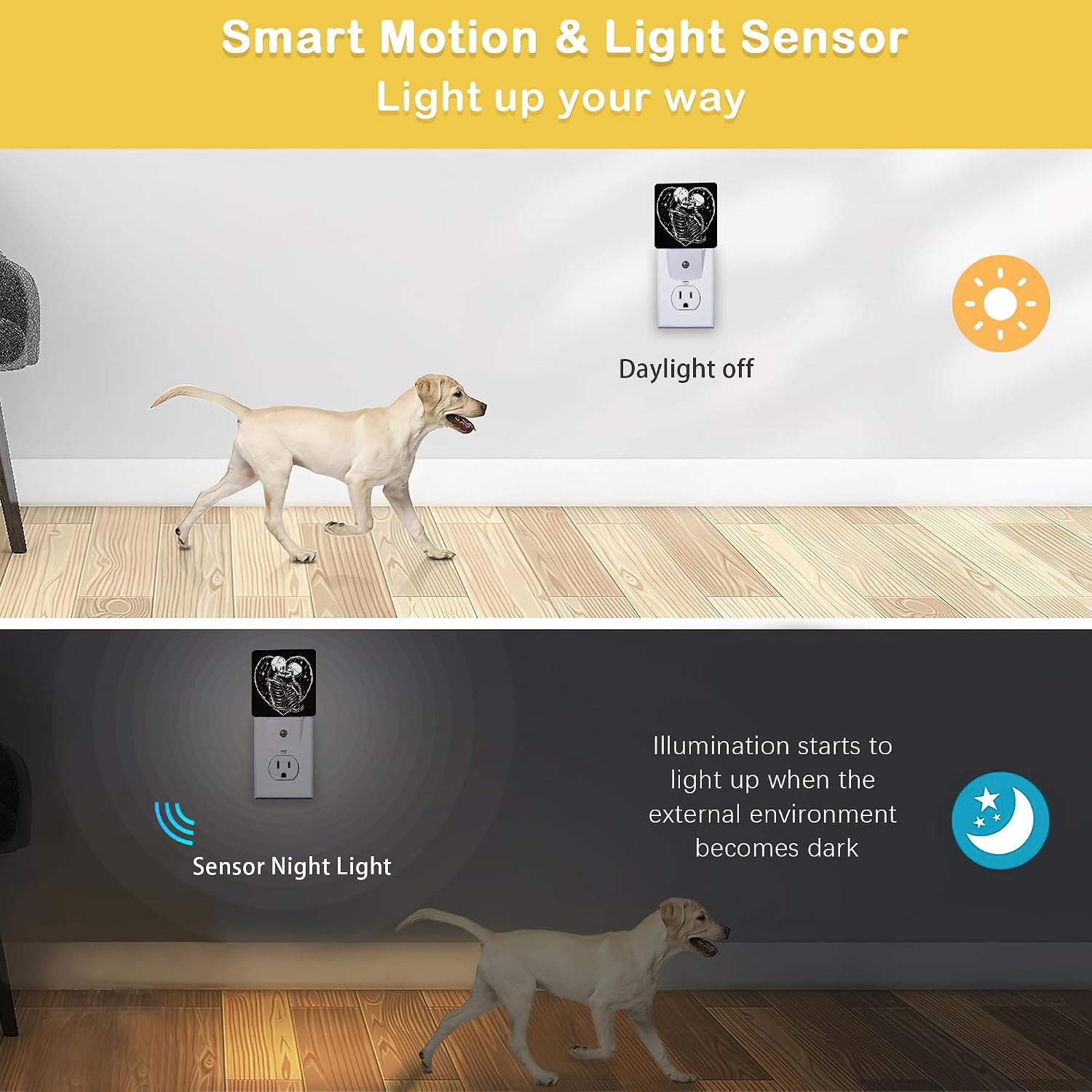 Skull Skeleton Love Night Light,Plug in Night Light, Dusk to Dawn Sensor Nightlights for Stairway/Hallway/Kitchen/Bedroom/Bathroom 0.5W image 3