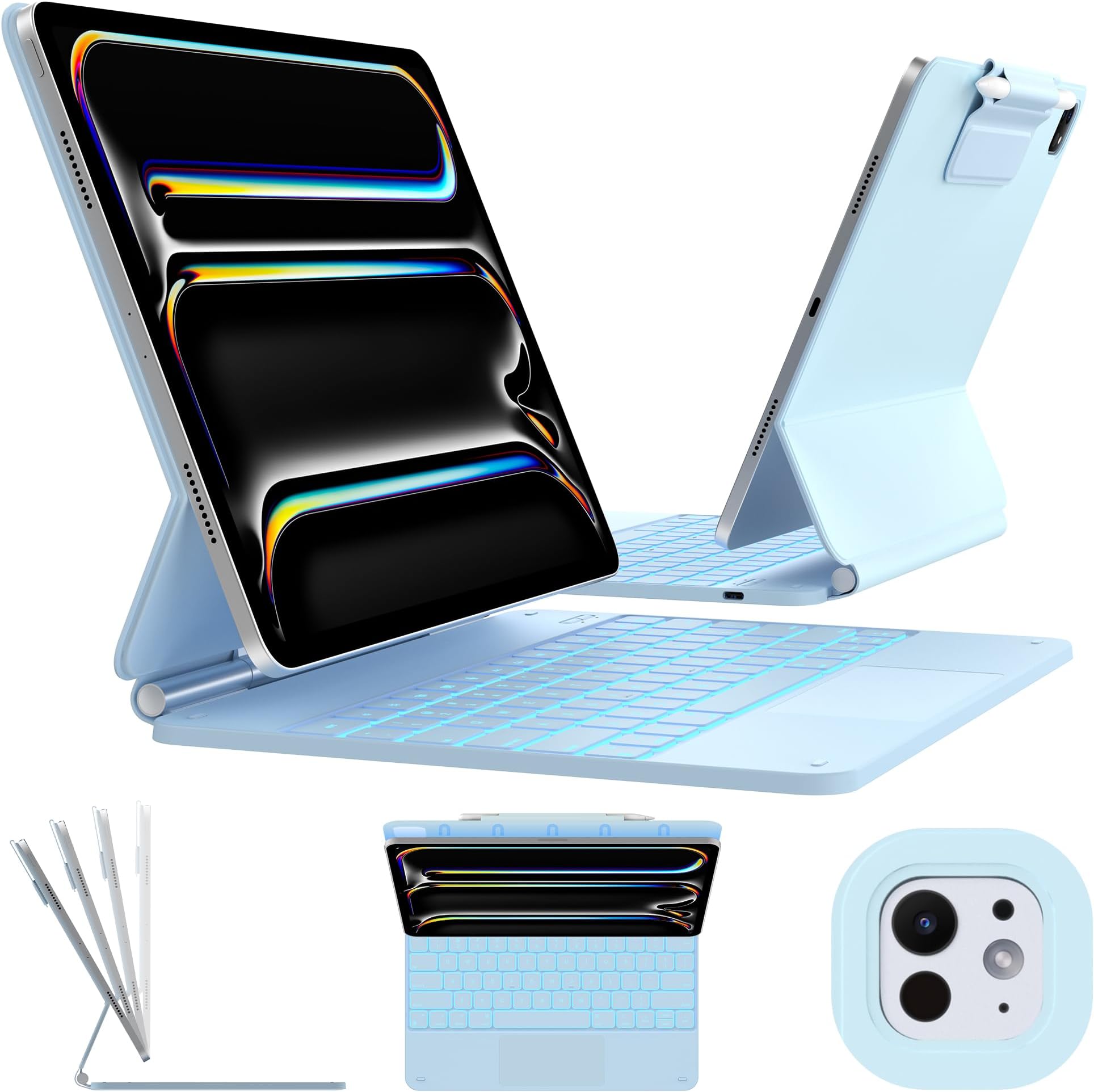 Keyboard Case for iPad Pro 13-inch (M5 2025 / M4 2024), Magic Keyboard with 11 Colors Backlight, Keyboard Case with Pencil Holder, Multi-Touch Trackpad, Easy-Set Magnetic Stand, Light Blue