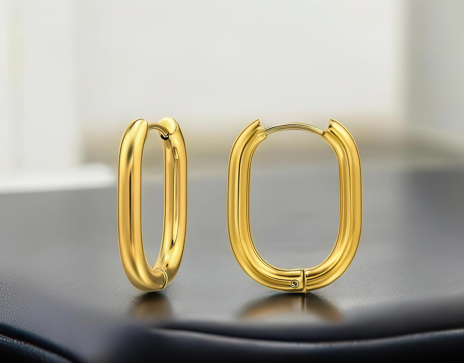 Oval Huggie Hoop Earrings, Gold-Plated Stainless Steel, Chunky Minimalist Design Jewelry - Image 5