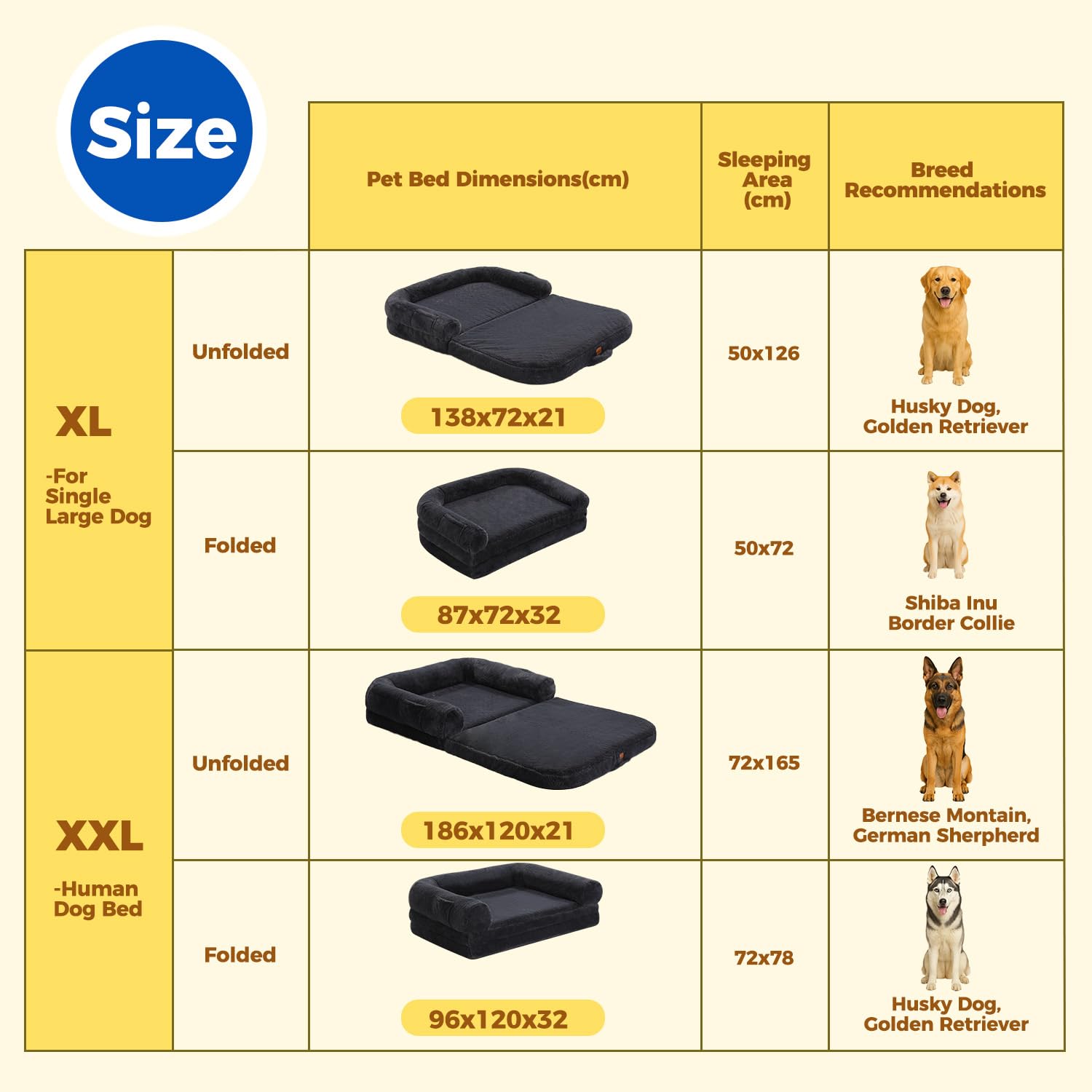 PAWZ Road Cama para perros y personas, plegable y convertible en sofá para perros, cama para perros con espuma viscoelástica y funda lavable, XXL, 186 cm