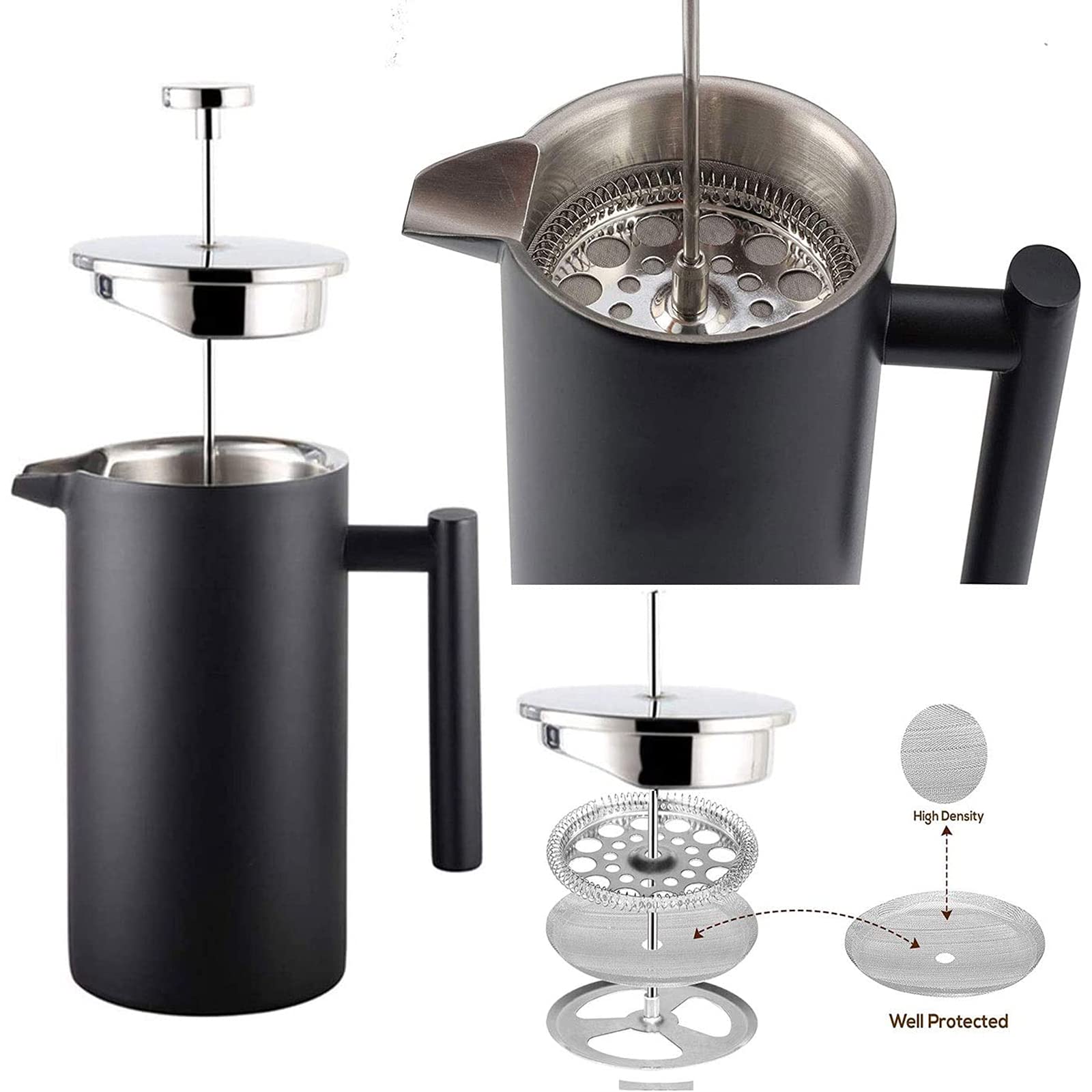 Cafetiere French Press ekspres do kawy, stal nierdzewna podwójna ścianka odporny na ciepło dzbanek do kawy na dobrą kawę w domu i biurze, 350 ml