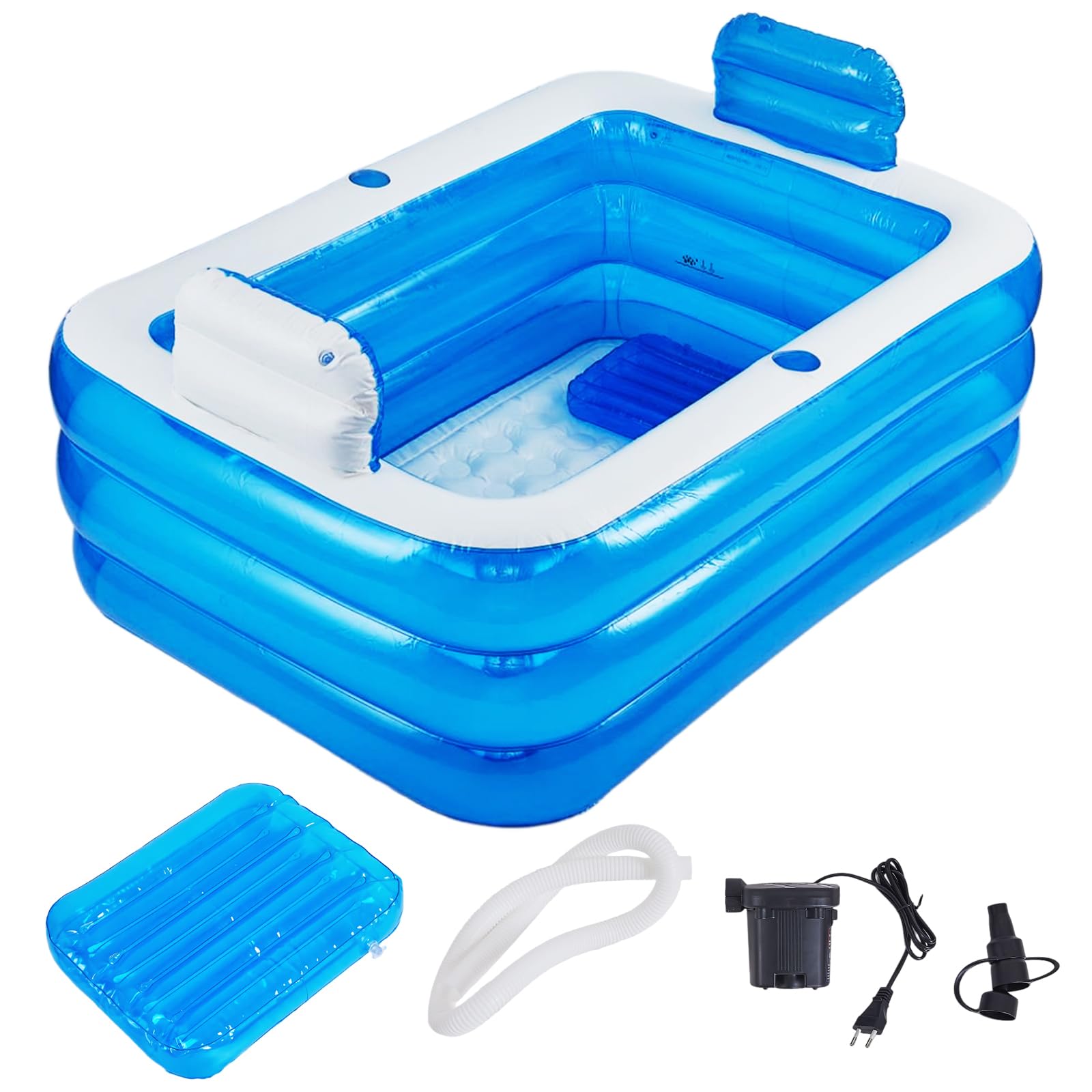Kinbolas Inflatable Pool, Bathtub, Foldable Inflatable for Adults, Hot Tub, Outdoor, Children's Paddling Pool for Balcony, Garden, Pool, Rectangular with Large Backrest Seat and Drink Holder