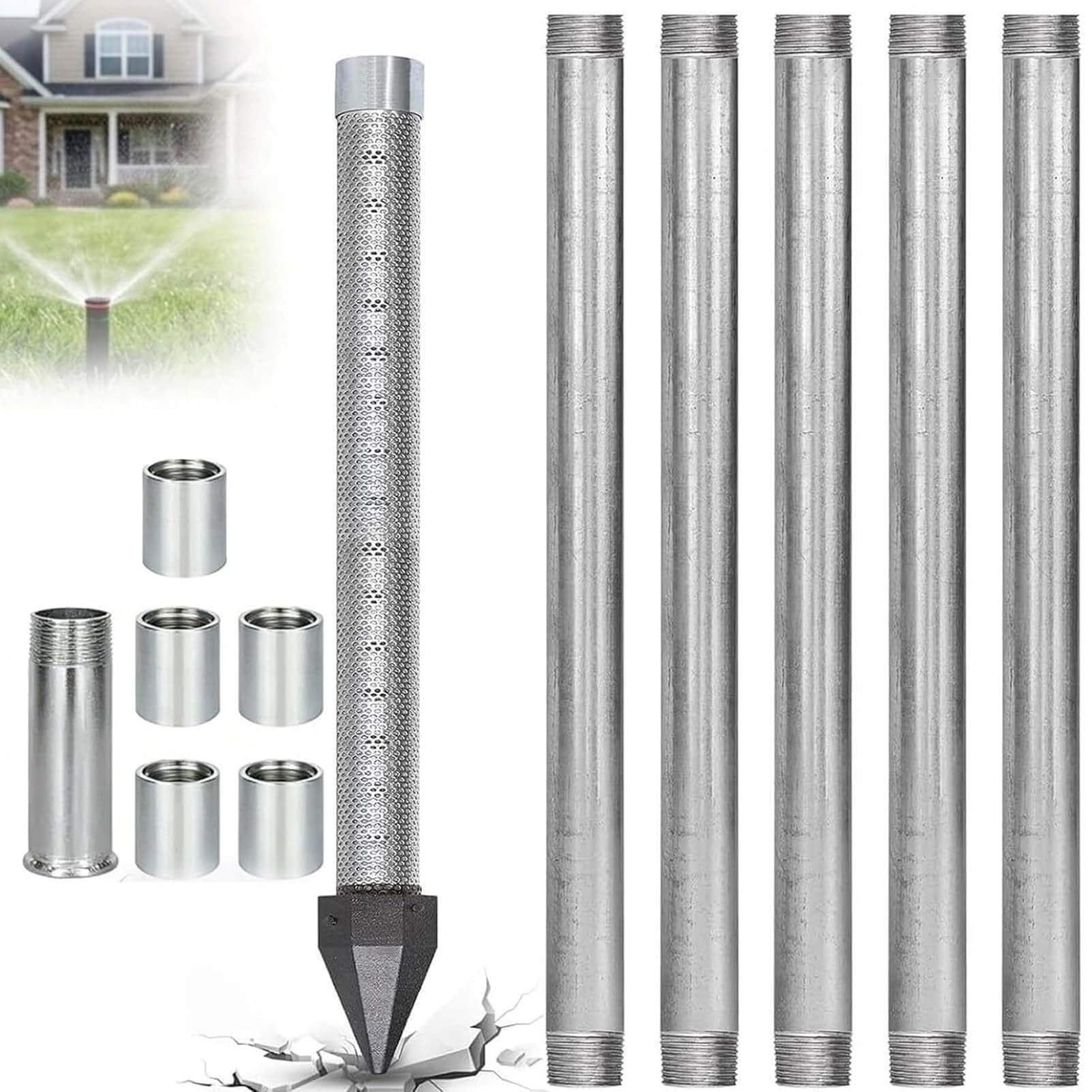 Ofyphth Water Well Drilling Kit, Heavy Duty Sand Point Well Kit, 36-Inch Heavy Duty Shallow Well Drilling Kit, with 60 Gauge Mesh, for Manual Pitcher Pump Hand Water Extraction. 6M