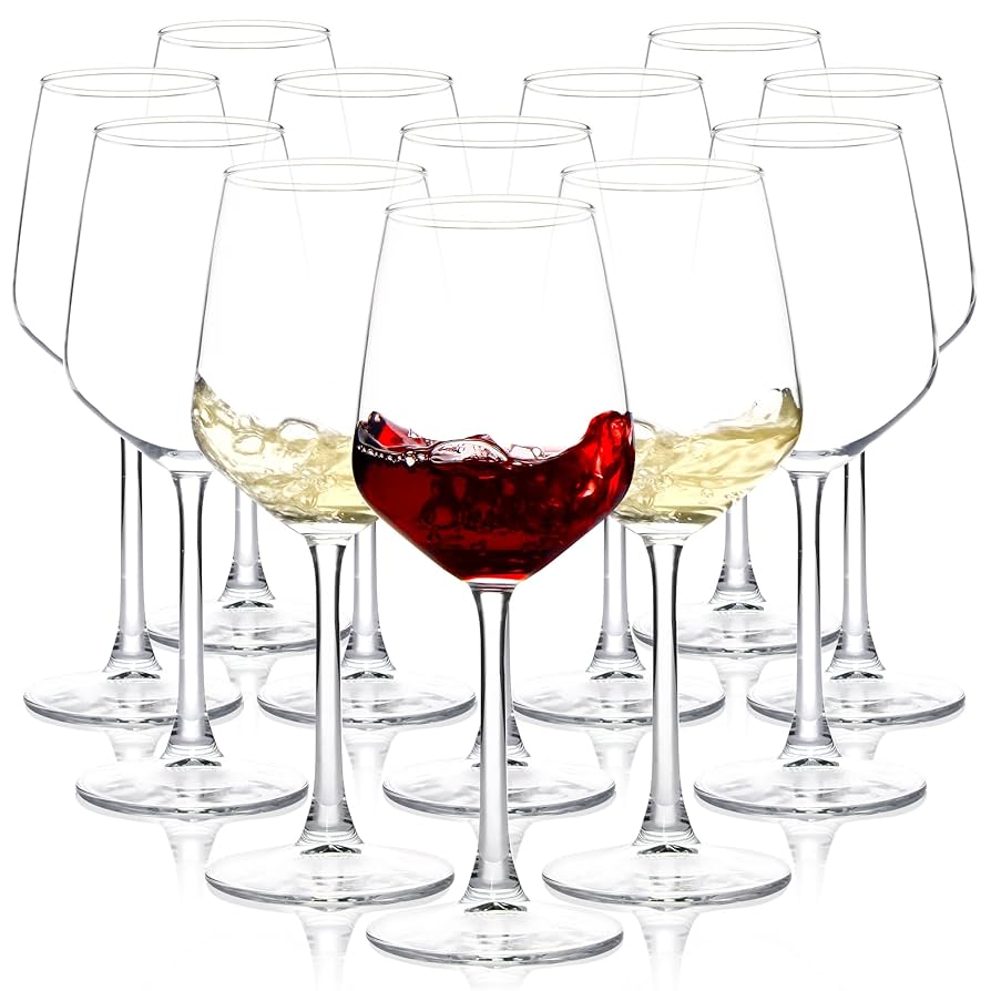 Wine Glasses Set of 12, 12oz Clear Red/White Wine Glasses, Long Stem Wine Glasses for Party, Wedding and Home