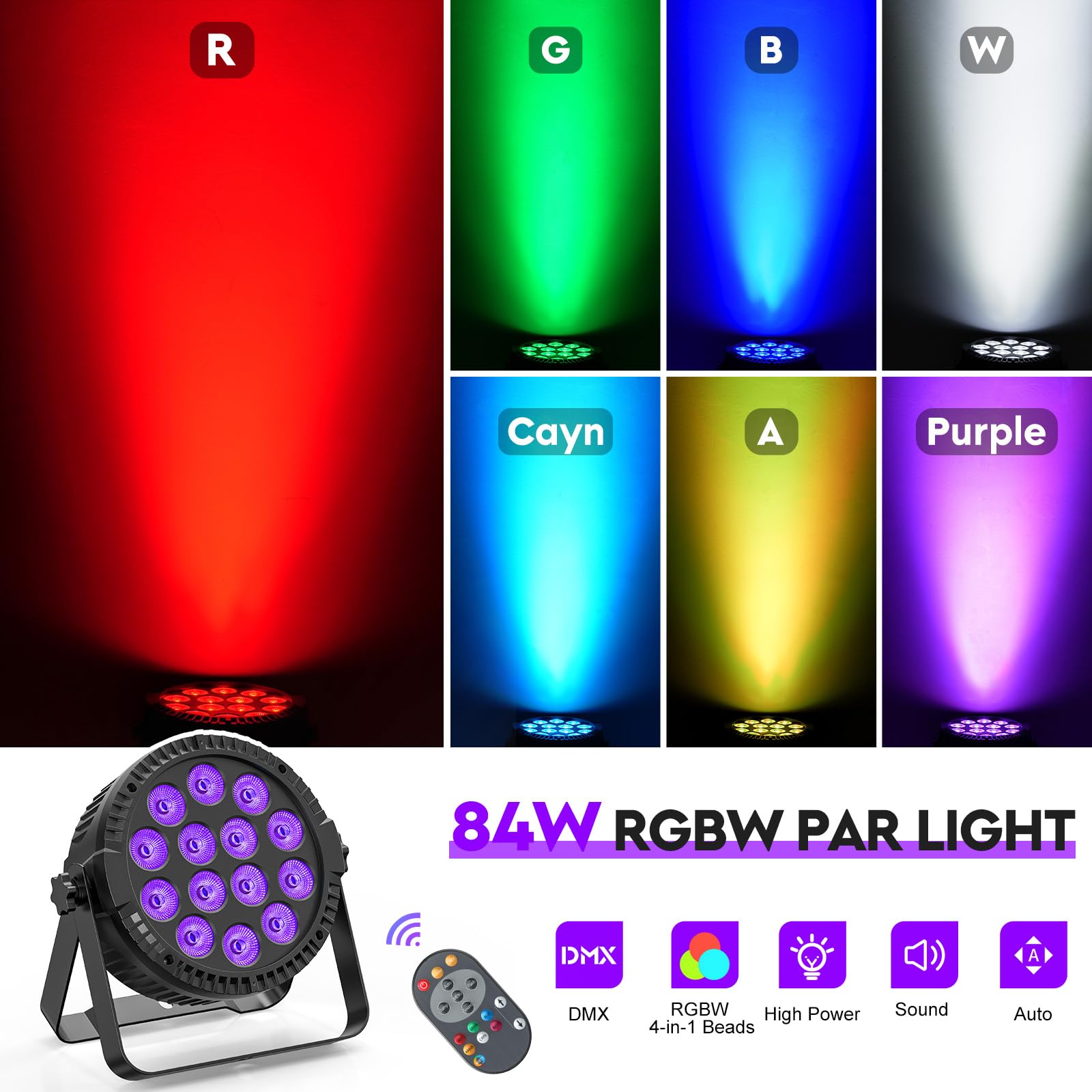 2 pezzi Fatto LED Par Luce Palco 14 * 6W RGBW DMX512 Luz Discoteca con Telecomando Fari per Illuminazione Supporta 7 Modalità Luce Festa per DJ Bar Banda Cinema Matrimonio Compleanno