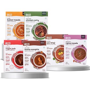 CURRYiT Ready To Cook Mini Pack Veg & Non-Veg Combo Pack Of 6 Dal Makhani,Butter Masala,Rajma,Kosha Mangsho,Kashmiri Rogan Josh, Chettinad Gravy Paste Made With Ghee 120G Each, Serves 2 Each