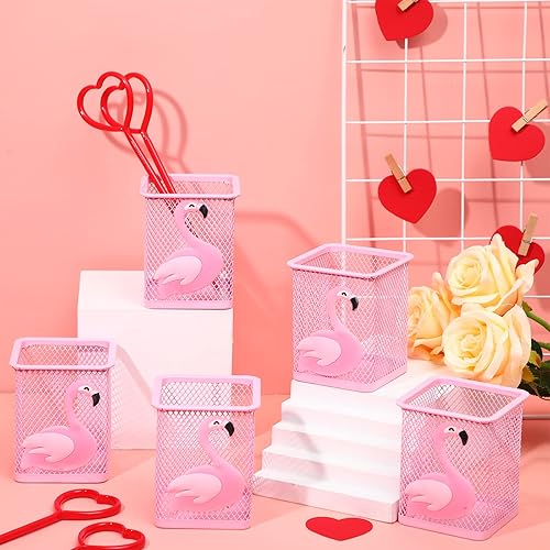 Miniatura 7 de Geyee 6 piezas de soporte para bolígrafo de flamenco de flamenco lindo soporte de lápiz de metal organizador de escritorio contenedor de lápices