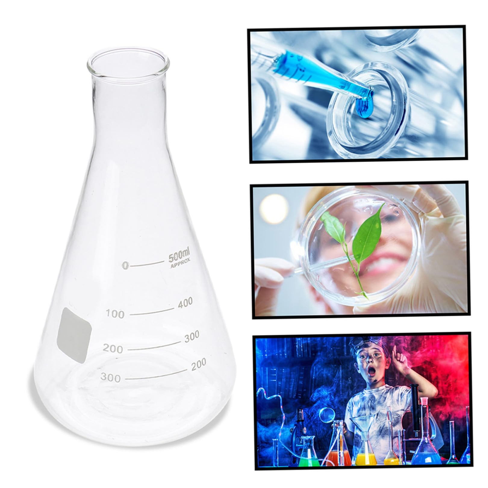 Cabilock Kit de 4 Matraces Erlenmeyer de Vidrio Borosilicato Cónicos, Alta Pureza, Uso Seguro al Calentar, sin Rebabas para Laboratorio y Escuela