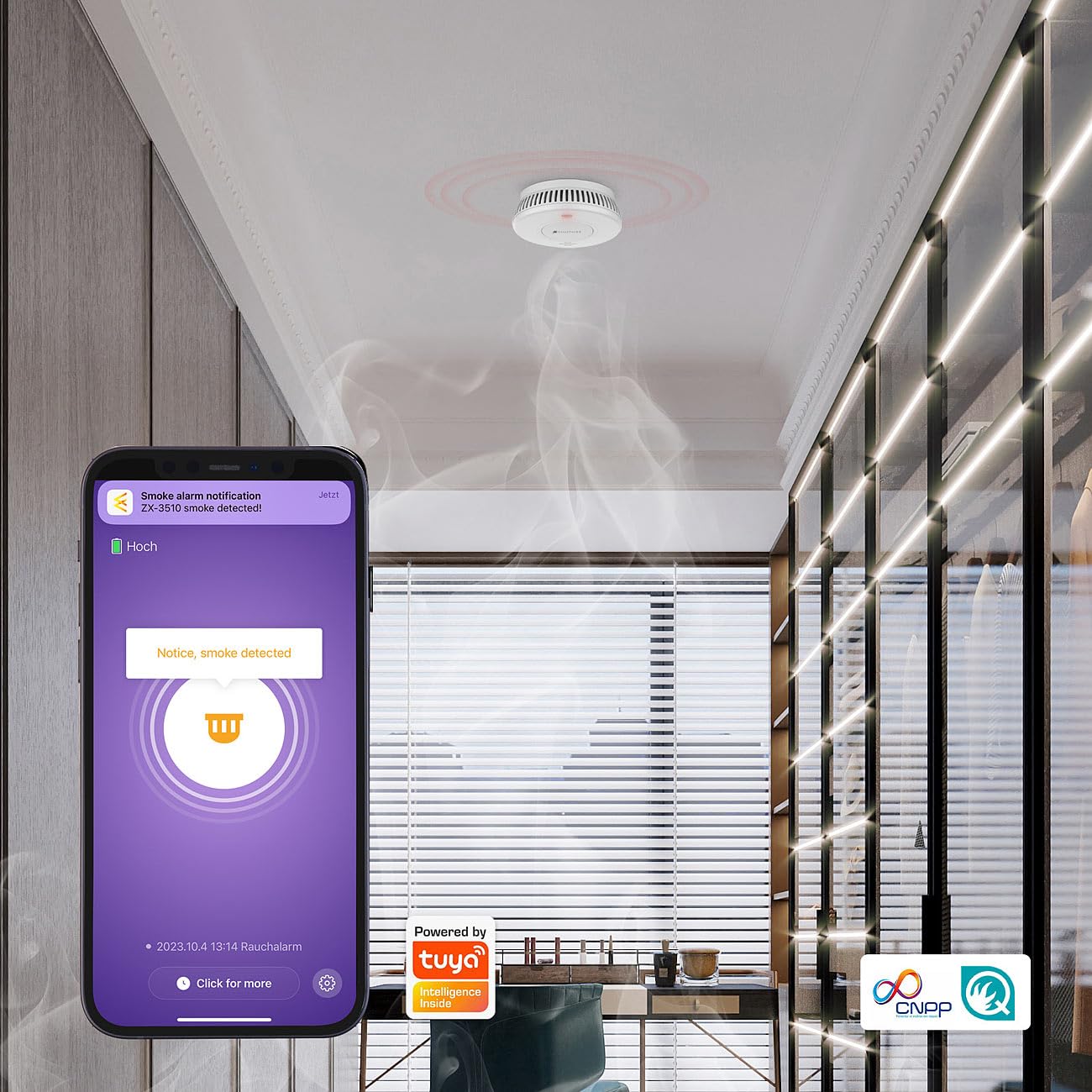 VisorTech rilevatori fumo.sets: set da 3 pezzi Rilevatore di fumi WLAN, batteria integrata di 10 anni, 85 dB (sensore fumo, rilevatore, pc)