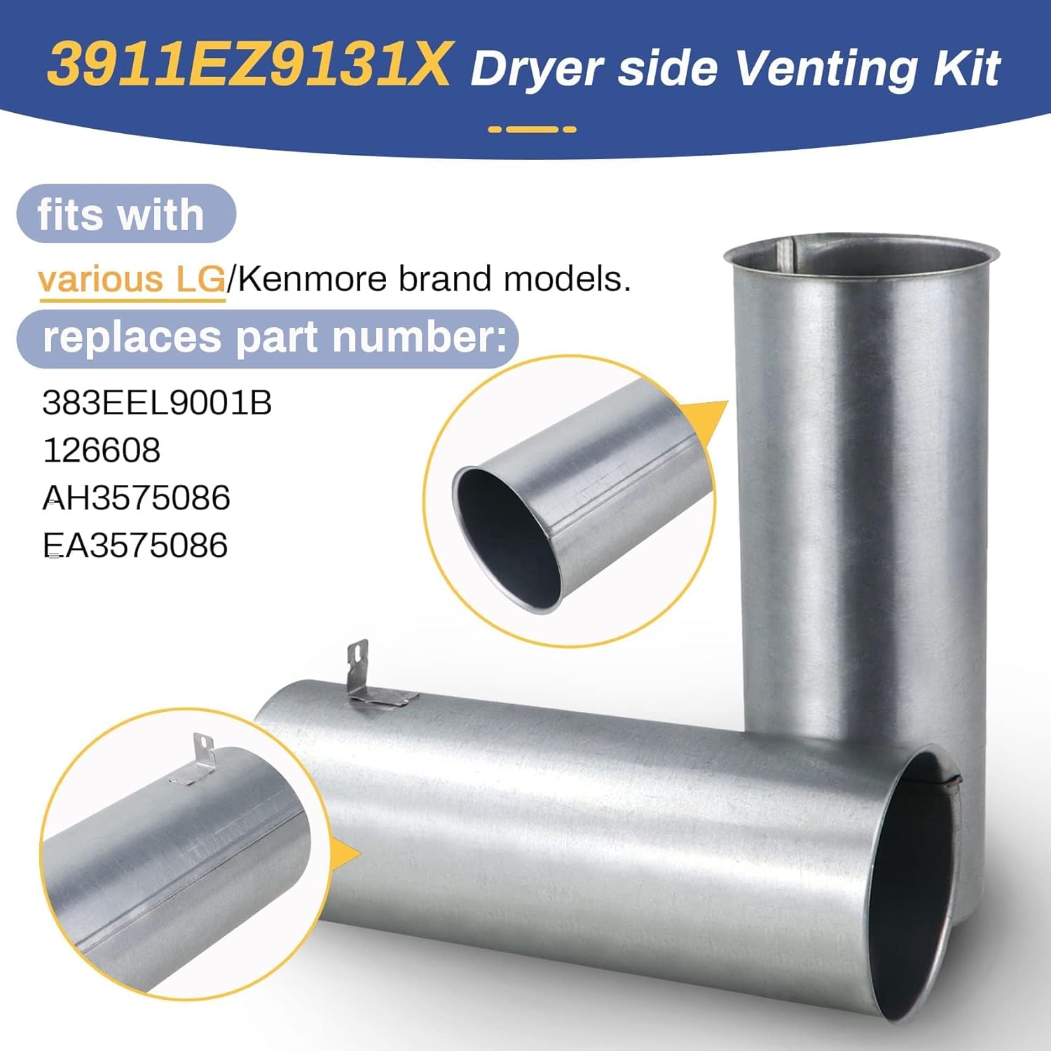 3911EZ9131X Upgraded Dryer Venting Kit compatible with LG/Kenmore. replaces 1266802 AH3575086 EA3575086 PS3575086