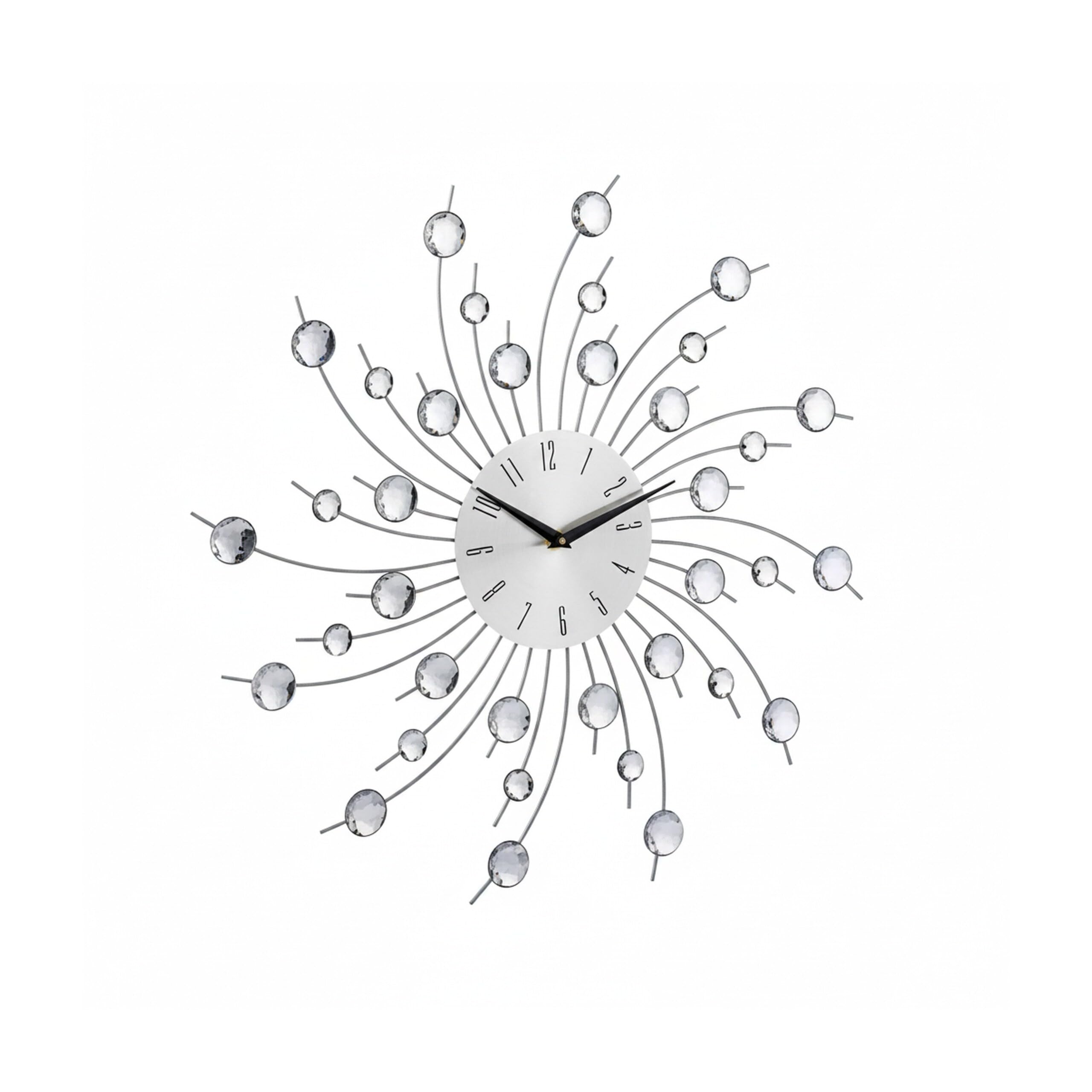 Relaxdays Orologio da Parete XL con Brillantini Grande per Cucina Salotto Diametro 50 cm Argento