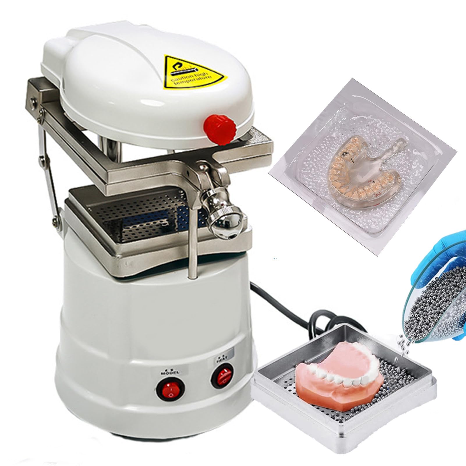 Dental-Vakuumformmaschine, 1000 W, leistungsstarkes Formwerkzeug mit Stahlkugeln, Laborausrüstung, symmetrische Erwärmung, gleichmäßige Erwärmung, gebaut, um für viele klinische Anwendungen zu halten