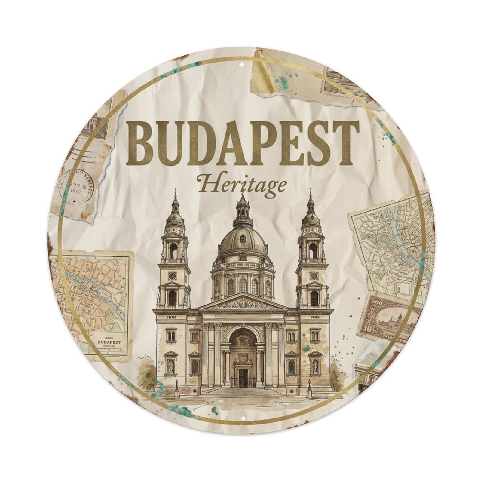 Vintage Travel Budapest Hungary Heritage Metal Tin Sign