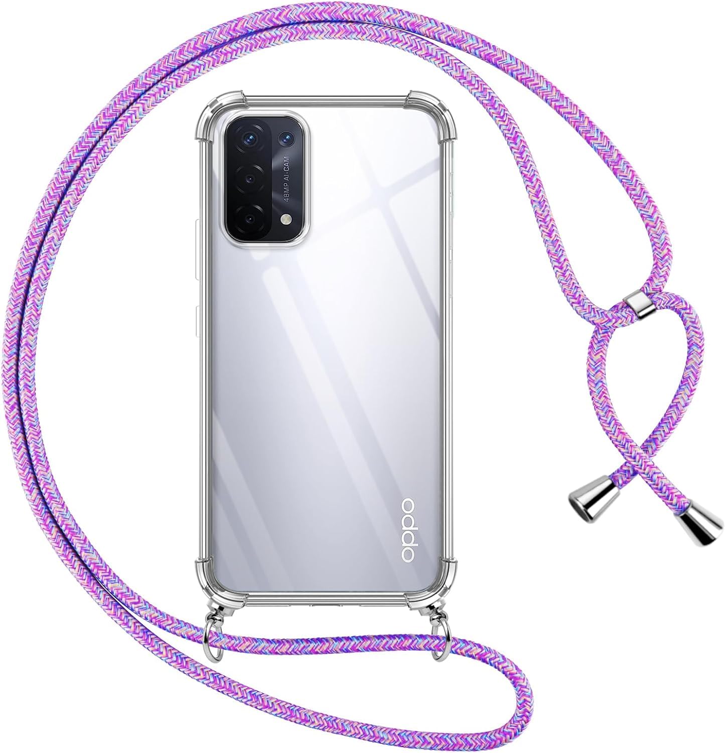 kwmobile Custodia Compatibile con Oppo A94 (5G) Cover - Back Case in Silicone TPU - Protezione Smartphone con Cordino - multicolore/trasparente
