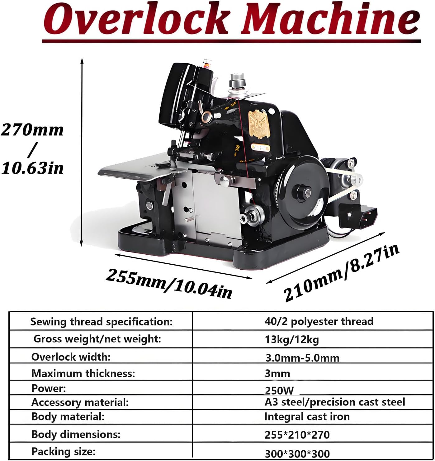 Overlock Machine, Industrial 3-Needle Serger, Metal Frame 3000 Stitches/Min, 1-Step Hemming, Rust-Proof & Wear-Resistant for All Fabric Projects Black
