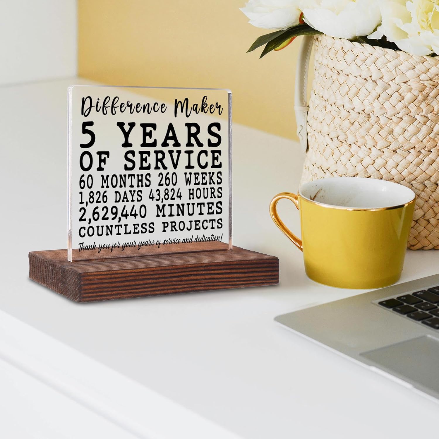 5 Years Employee Loyalty Gift Idea Thank You Appreciation for 5 Years of Service Employee Service Recognition Award Plaque,Acrylic Decoration Signs & Plaques SOK68