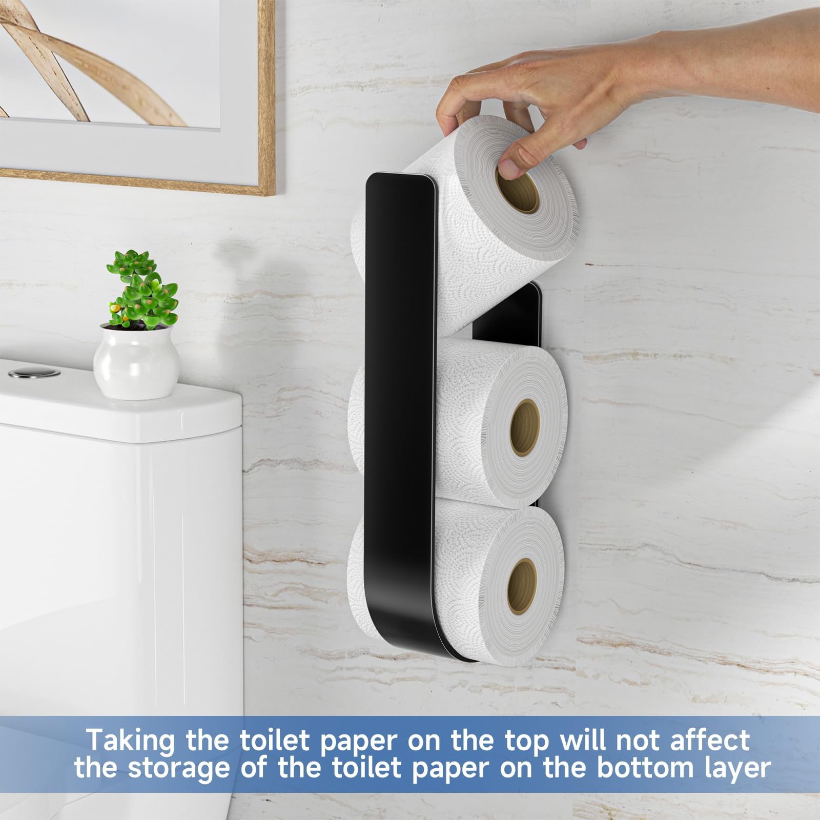Soporte de pared para almacenamiento de papel higiénico, soporte de almacenamiento de papel higiénico adicional para 3 rollos, soporte de rollo de metal adhesivo para caravana, baño, negro 7