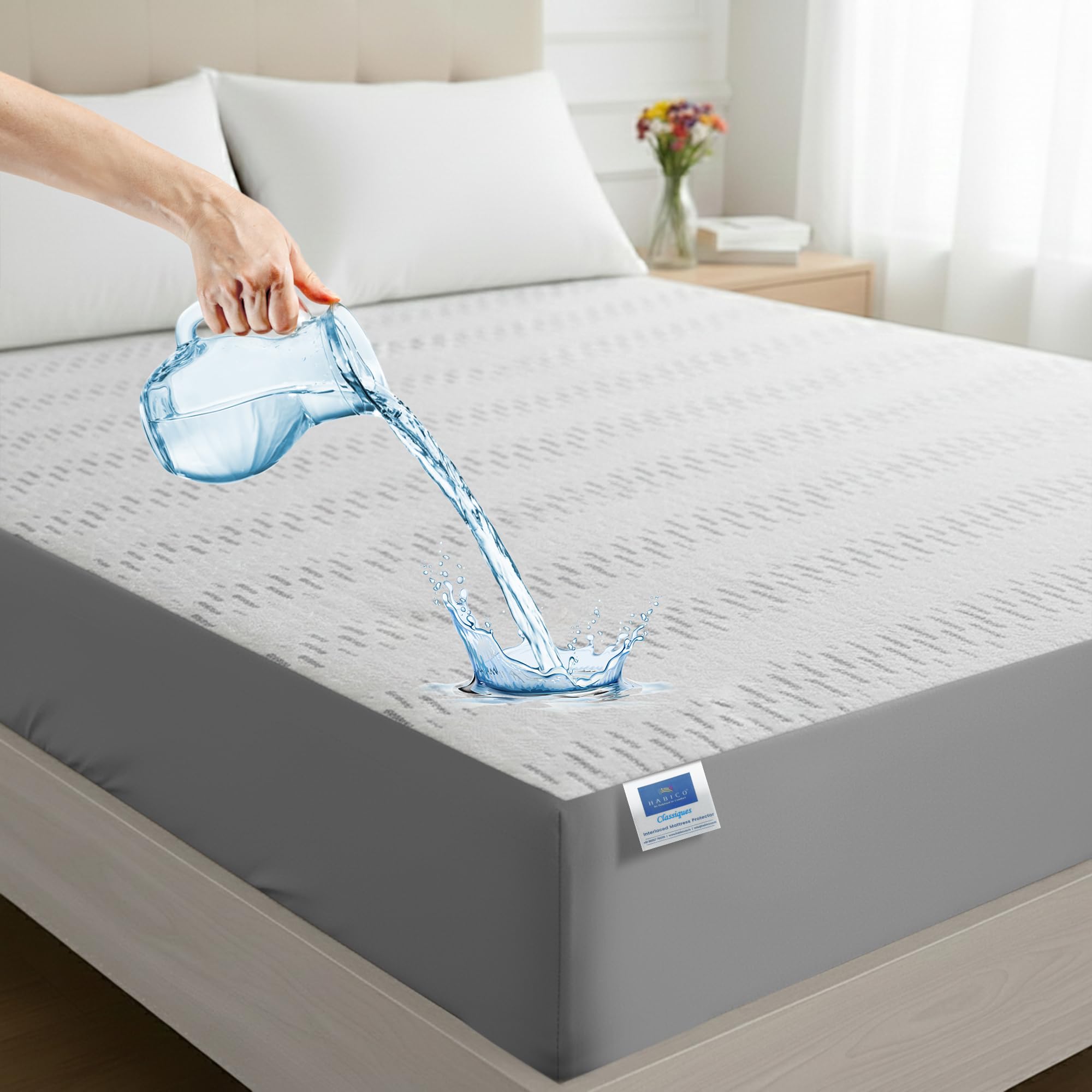 Waterproof Mattress Protector, White & Grey, King 72x78x10 | 100% Waterproof, Breathable Fitted Cover, Odor-Resistant, Noiseless, Interlace-image-31
