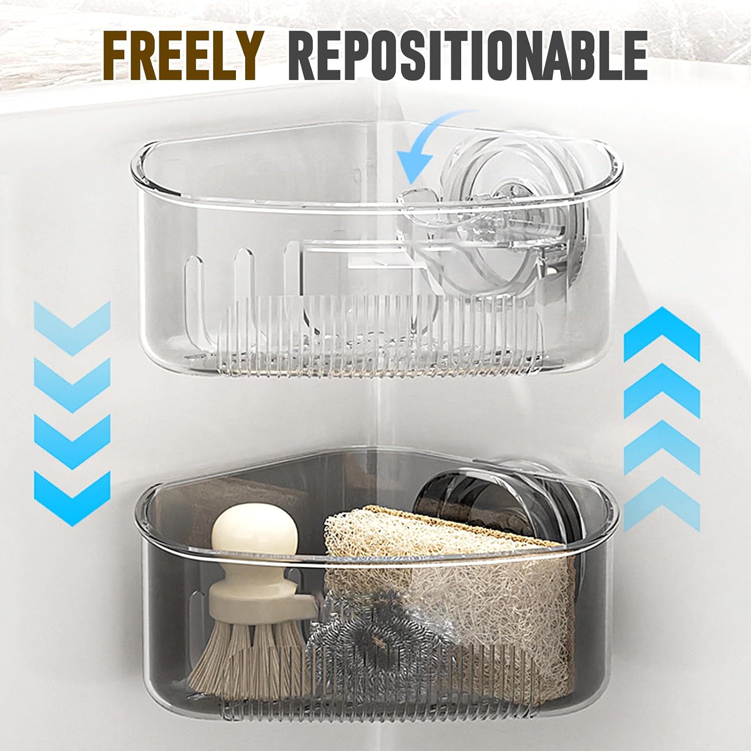 Suction Cup Sink Corner Rack, 2026 New Sink Organizer Rack for Kitchen for Sponges, Scrubbers, Sink Corner Drain Box,with Adhesive Suction Cup Mount (Clear-2PCS)