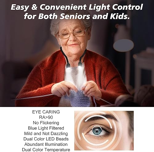 Miniatura 5 de LEDGLE Luz de cuello actualizada para leer libros en la cama, lámpara LED para el cuello para tejer con iluminación de 1600 K 3500 K 6000 K + brazos