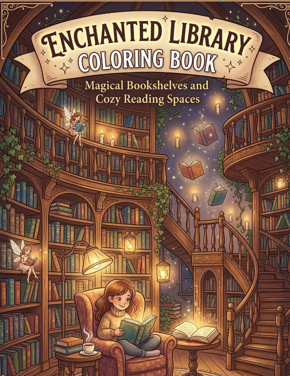 Enchanted Library Coloring Book: Magical Bookshelves and Cozy Reading Spaces