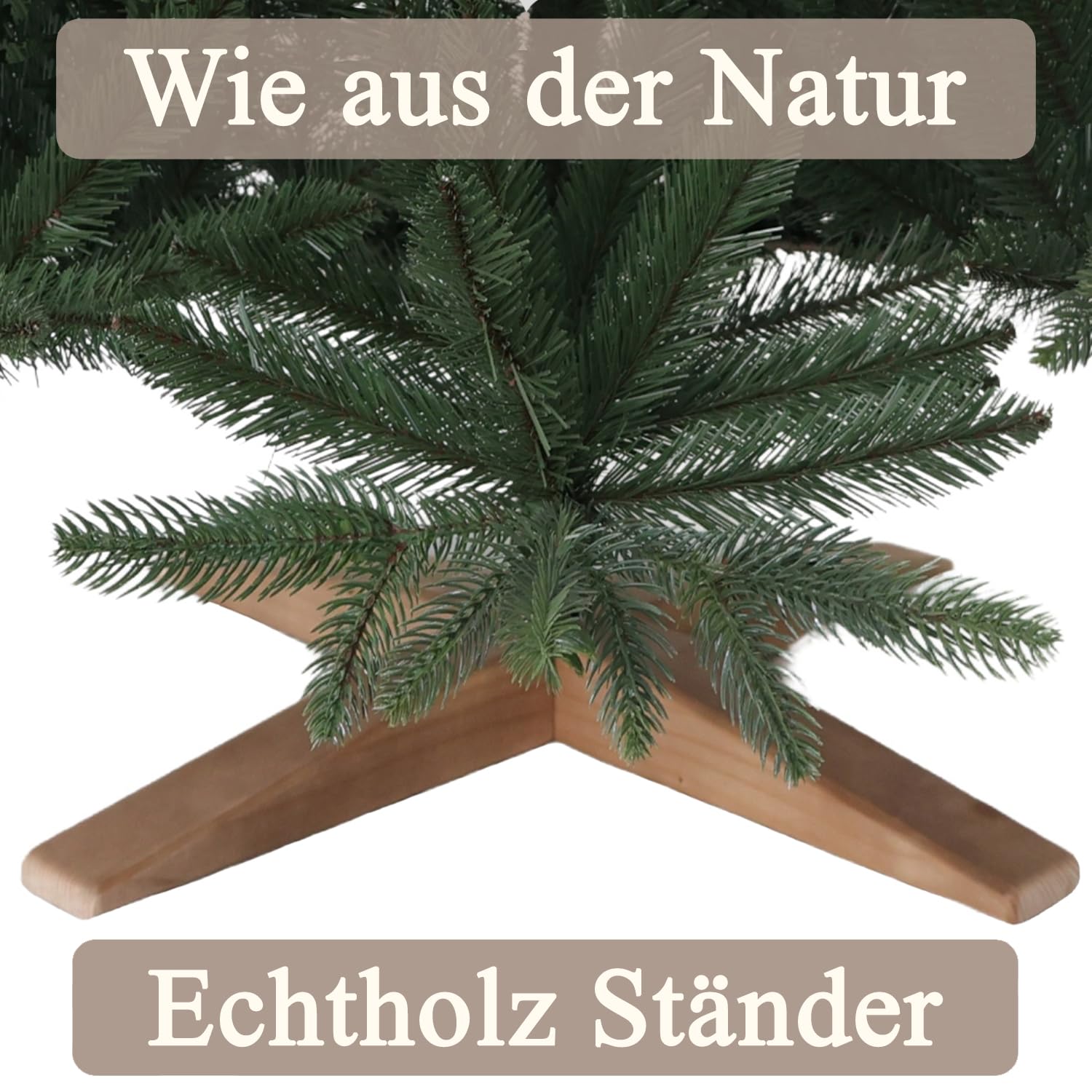 Hochwertiger künstlicher Weihnachtsbaum 210cm mit Holzfuß - Premium Spritzguss Weihnachtsbaum künstlich mit PVC im harmonischen Mix, Schnellaufbau, Tannenbaum künstlich als Weihnachtsdeko