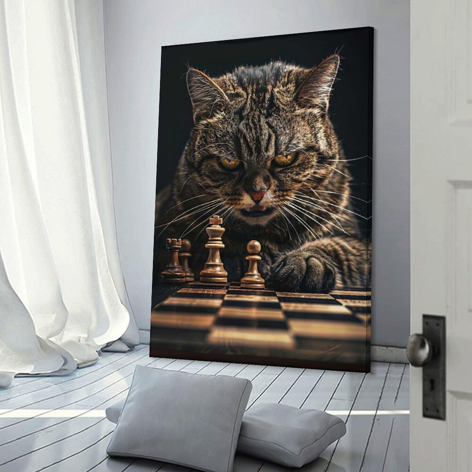 Junmoney Cat Chess Home Decor Wall Art 08x12inch(20x30cm), for Living Room, Bedroom Or Home Office, Decorative Present for New Homes