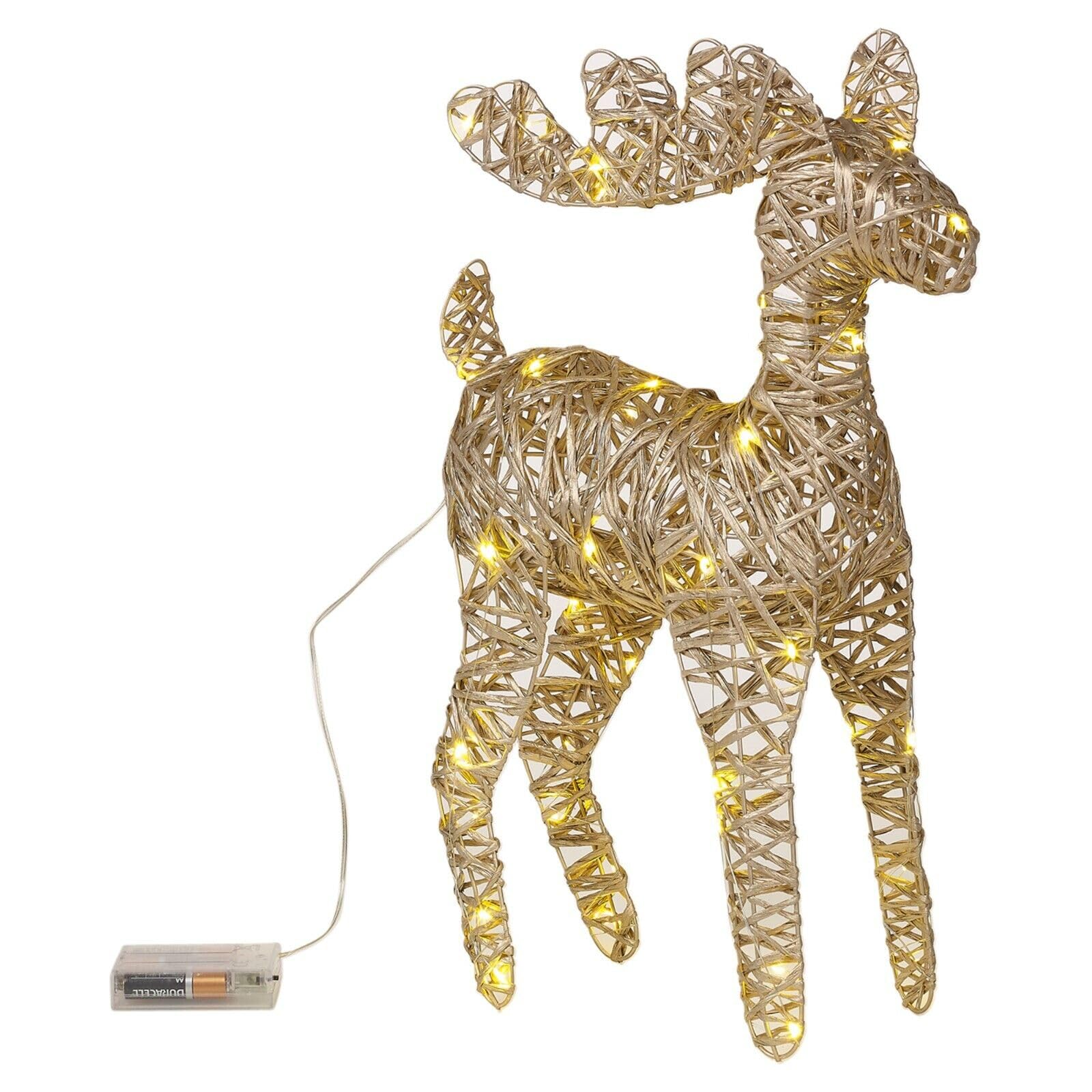 URBNLIVING 2x LED Light Up Christmas Reindeer Rattan Metal Wire Stag Statue Decoration 45cm (Gold)