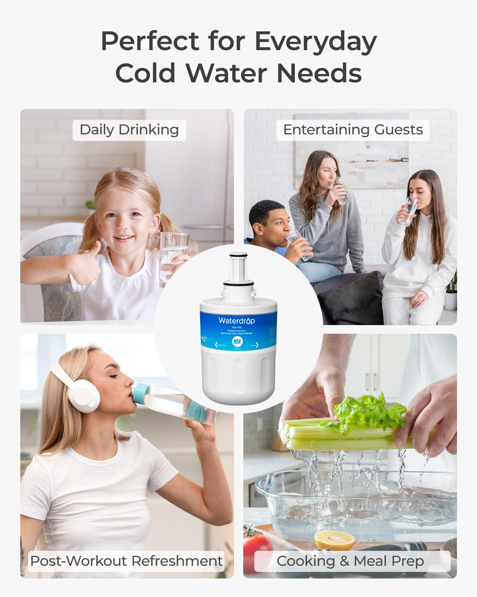 Waterdrop WD-F11B Filtre à Eau du Réfrigérateur,Remplacement pour Samsung® Aqua Pure Plus DA29-00003G DA29-00003B DA97-06317A DA61-00159A HAFCU1/XAA HAFIN2/EXP APP100 WF289, Forfait Peut Varier (2)